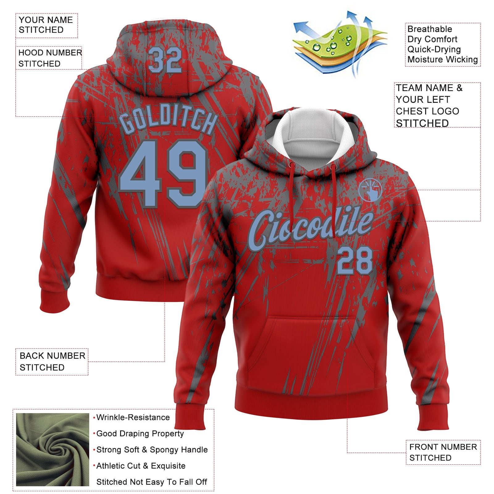 Custom Stitched Red Light Blue-Steel Gray 3D Pattern Design Splash Grunge Art Sports Pullover Sweatshirt Hoodie