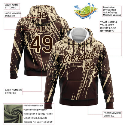 Custom Stitched Brown Cream 3D Pattern Design Splash Grunge Art Sports Pullover Sweatshirt Hoodie