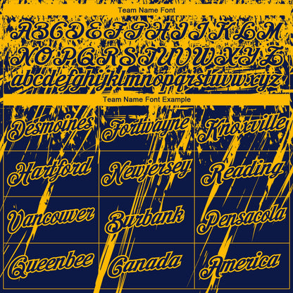 Custom Stitched Navy Gold 3D Pattern Design Splash Grunge Art Sports Pullover Sweatshirt Hoodie