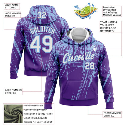 Custom Stitched Purple White-Light Blue 3D Pattern Design Splash Grunge Art Sports Pullover Sweatshirt Hoodie