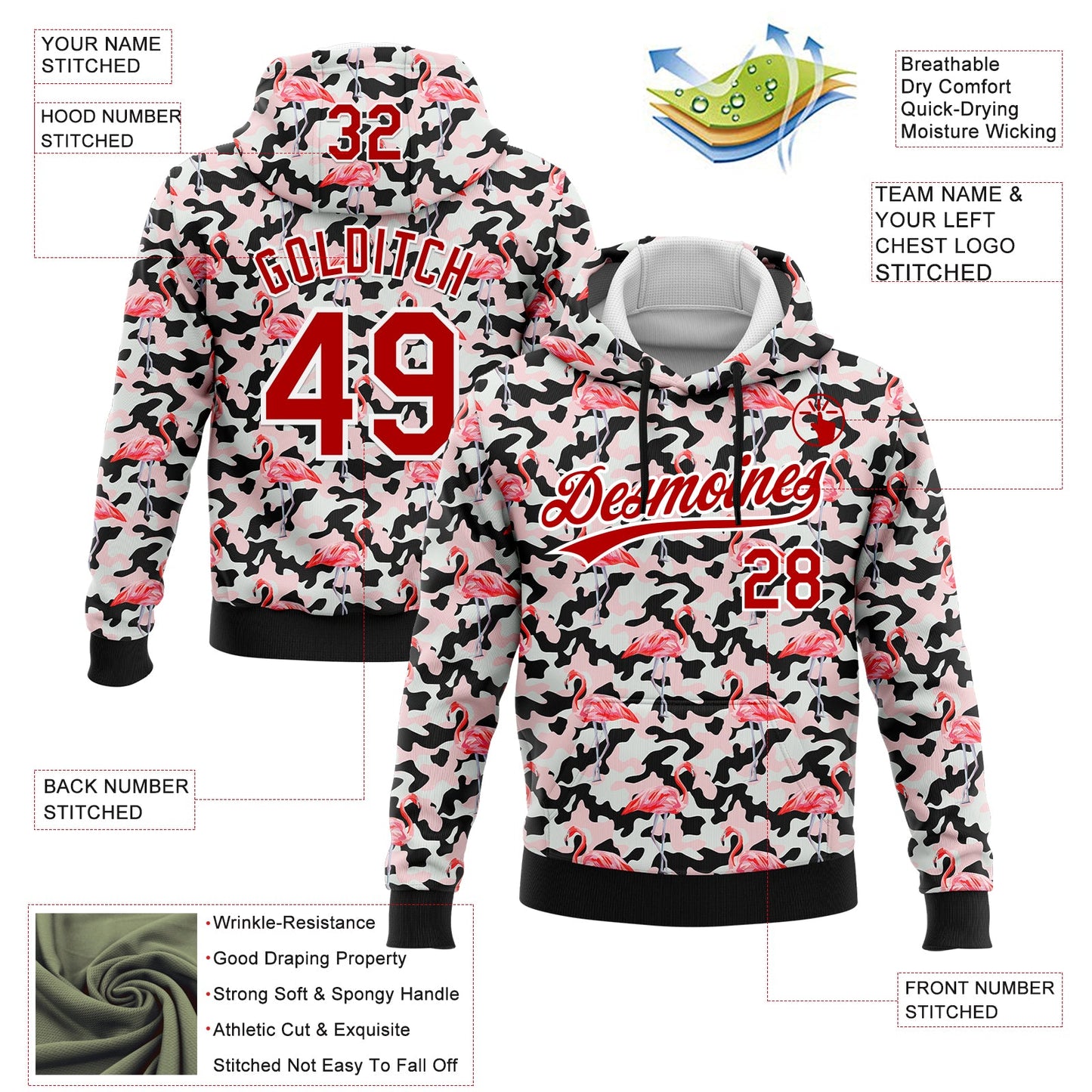Custom Stitched Camo Red-White 3D Flamingo Sports Pullover Sweatshirt Salute To Service Hoodie