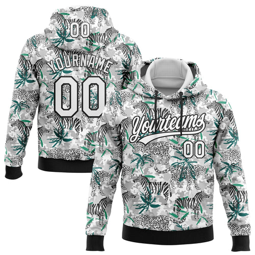 Custom Stitched Camo White-Black 3D Tropical Jungle Animal Sports Pullover Sweatshirt Salute To Service Hoodie