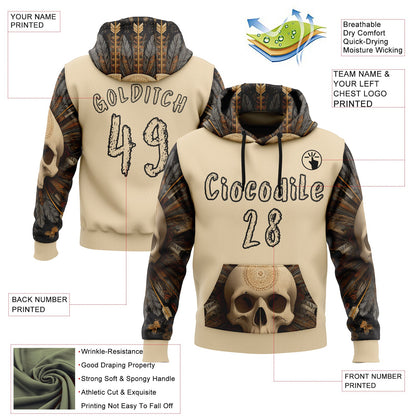 Custom City Cream Black 3D Skull Chief Sports Pullover Sweatshirt Hoodie