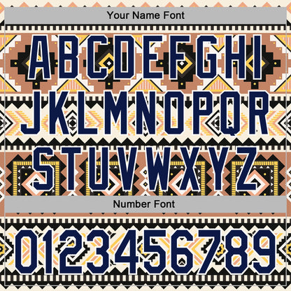 Custom Stitched Cream Navy Gray Yellow-White 3D Mexico Aztec Pattern Sports Pullover Sweatshirt Hoodie