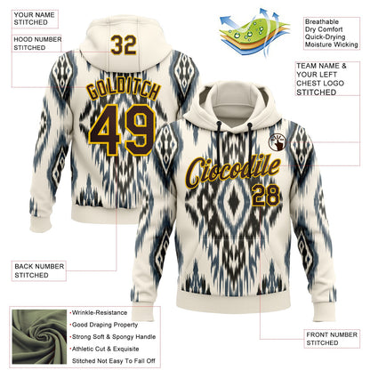 Custom Stitched Cream Brown Blue-Yellow 3D Mexico Aztec Pattern Sports Pullover Sweatshirt Hoodie