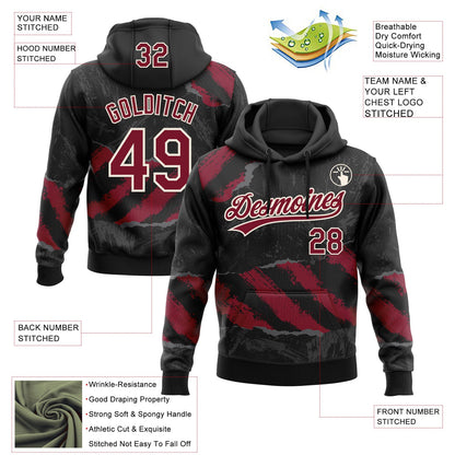 Custom Stitched Black Crimson Steel Gray-Cream 3D Pattern Design Splash Sports Pullover Sweatshirt Hoodie