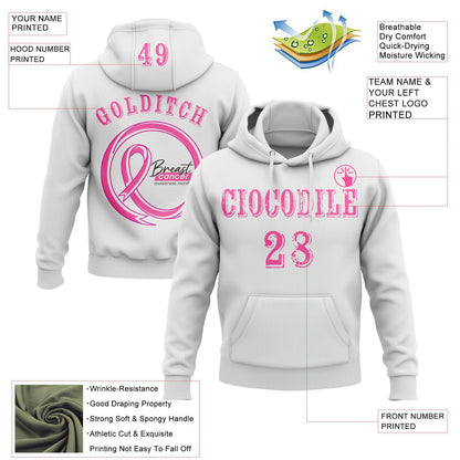 Custom White Pink 3D Pink Ribbon Breast Cancer Awareness Women Health Care Support Sports Pullover Sweatshirt Hoodie