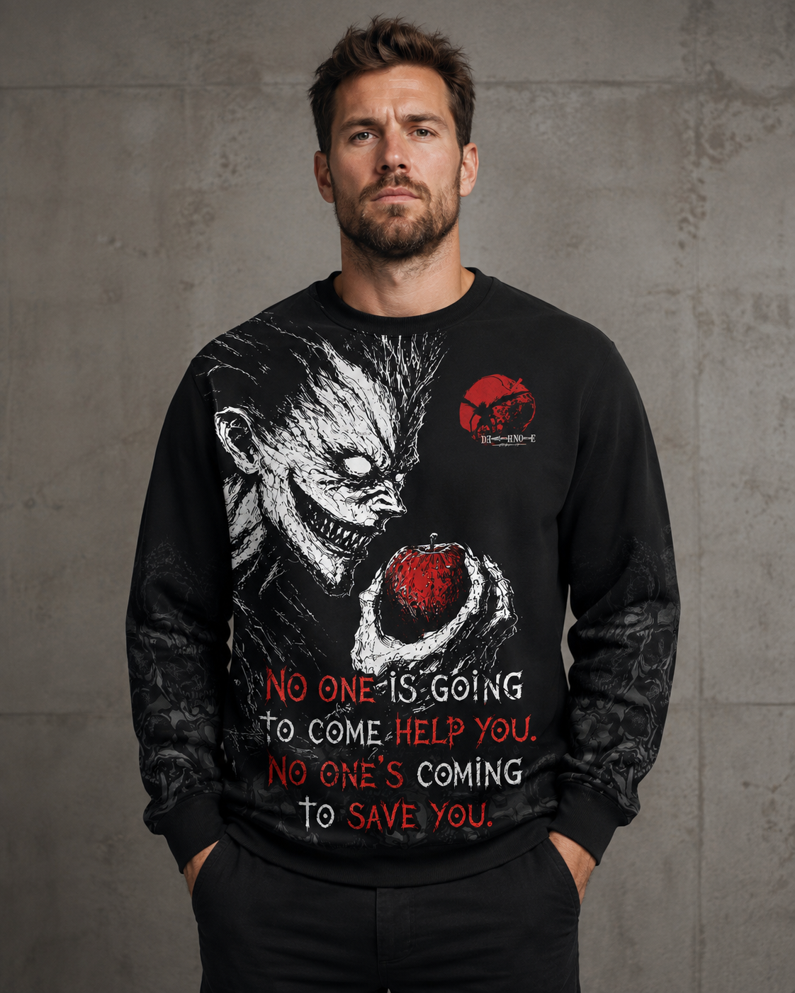 Dark Anime Reaper Graphic Shirt — Gothic Apple Horror T-Shirt — Sweatshirt — Hoodie & Zip Hoodie — S - Custom Fan Apparel Image 3