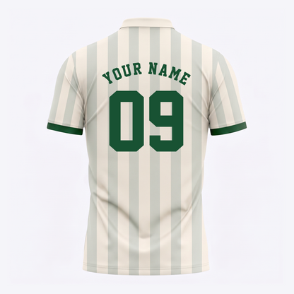 Custom Name Number Polo Shirt, Personalized Men’s Jersey Polo, Cream Green Casual Golf Shirt, Birthday Team Gift
