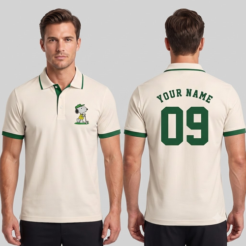 Custom Name Number Polo Shirt, Personalized Men’s Jersey Polo, Cream Green Casual Golf Shirt, Birthday Team Gift