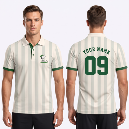 Custom Name Number Polo Shirt, Personalized Men’s Jersey Polo, Cream Green Casual Golf Shirt, Birthday Team Gift