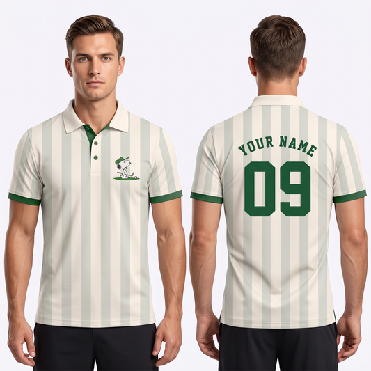 Custom Name Number Polo Shirt, Personalized Men’s Jersey Polo, Cream Green Casual Golf Shirt, Birthday Team Gift