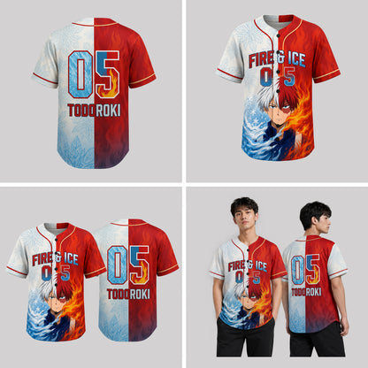 Custom Half Fire Half Ice Baseball Jersey, Personalized Anime Inspired Shirt