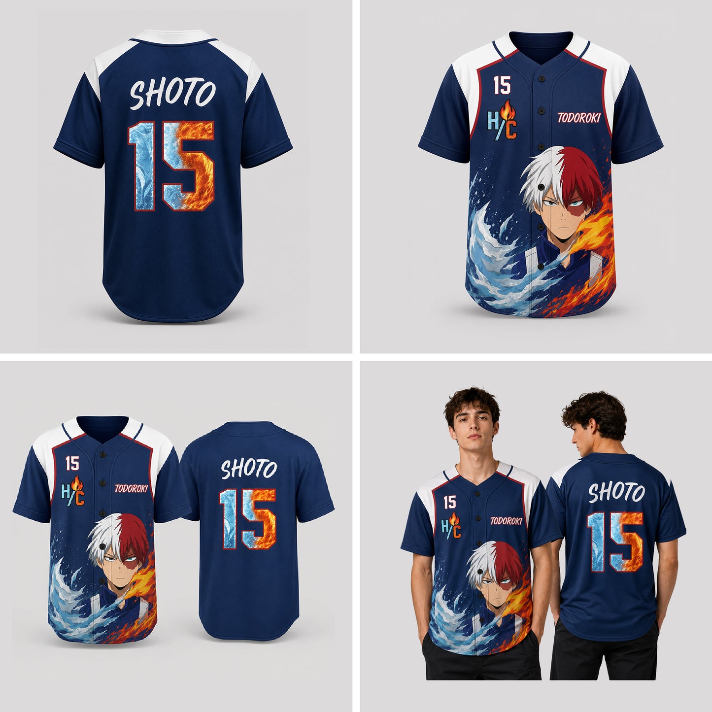 Personalized Ice Flame Baseball Jersey, Custom Name Number Anime Fan Shirt