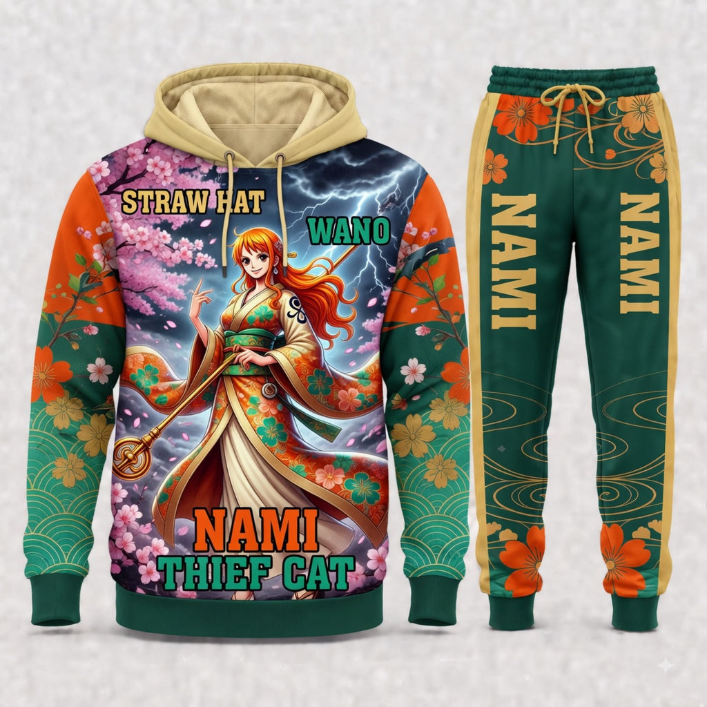 Nami Hoodie & Sweatpants Tracksuit Set — One Piece Inspired - Custom Fan Apparel Image 2
