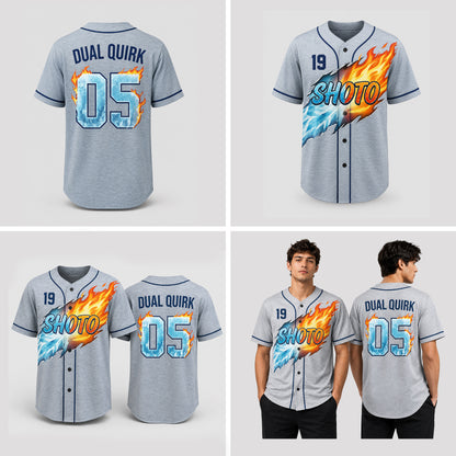 Custom Fire Ice Anime Baseball Jersey, Personalized Name Number Dual Power Hero Shirt