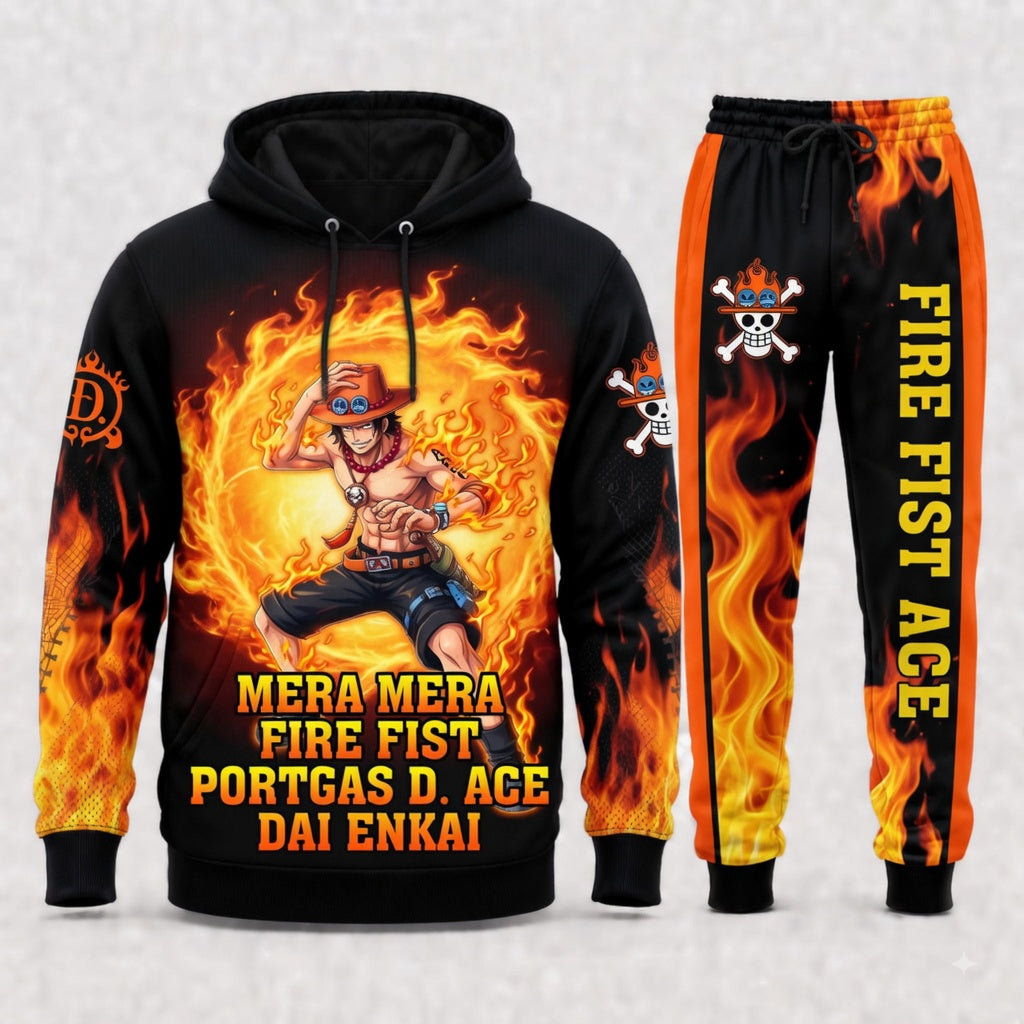 Portgas D. Ace Hoodie & Sweatpants Tracksuit Set — One Piece Inspired - Custom Fan Apparel Image 3