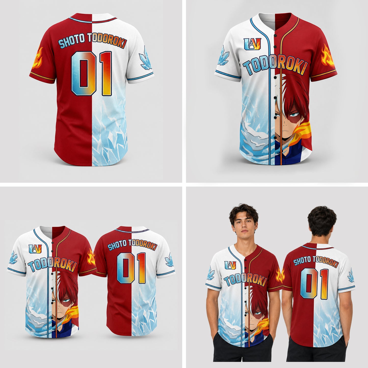 Personalized Fire Ice Baseball Jersey, Custom Name Number Element Hero Shirt