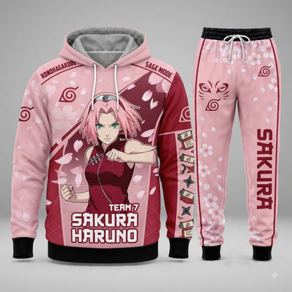 Haruno Sakura Hoodie & Sweatpants Tracksuit Set — Naruto Shippuden Inspired - Custom Fan Apparel Image 4