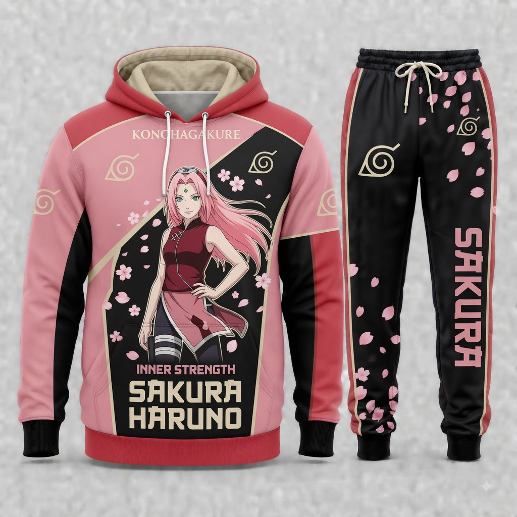 Haruno Sakura Hoodie & Sweatpants Tracksuit Set — Naruto Shippuden Inspired - Custom Fan Apparel Image 5