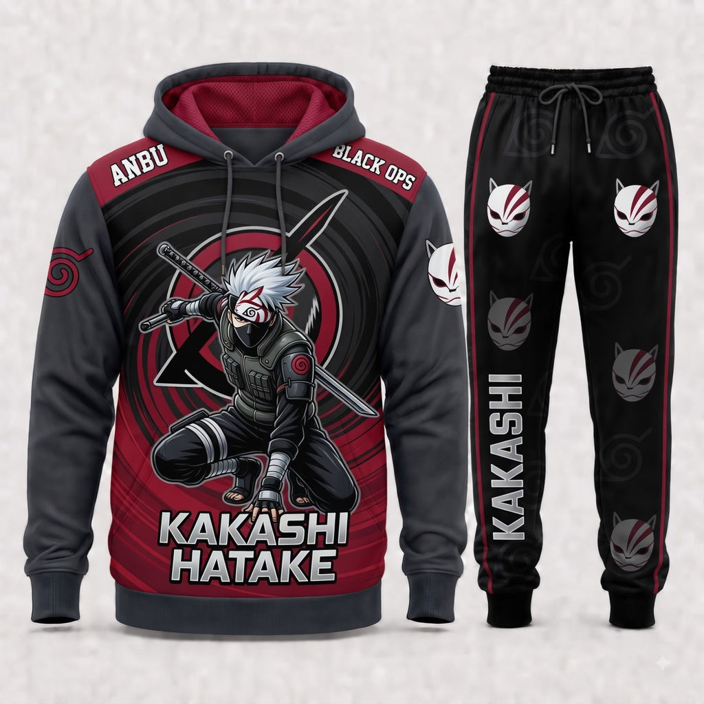 Hatake Kakashi Hoodie & Sweatpants Tracksuit Set — Naruto Shippuden Inspired - Custom Fan Apparel Image 2