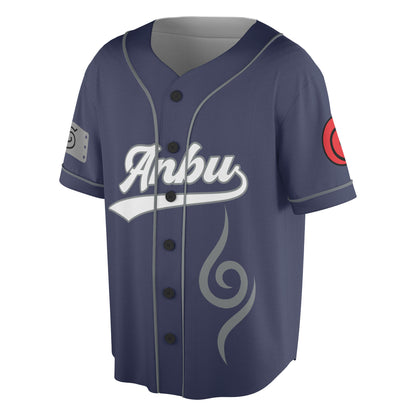 Custom Navy Gray Authentic Baseball Jersey, Anime Ninja Inspired Button Up Jersey, Manga Fan Cosplay Sports Shirt