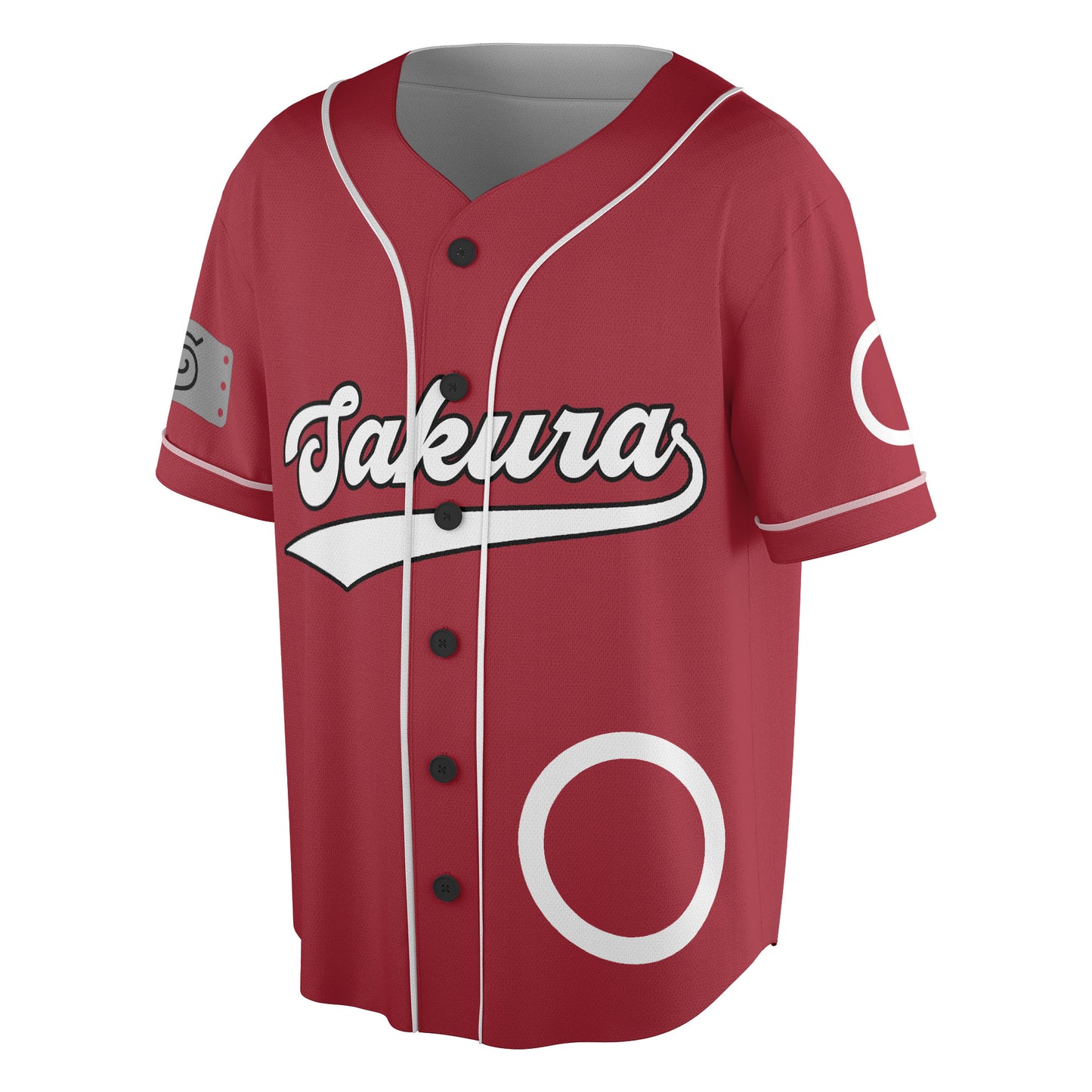 Custom Red White Authentic Baseball Jersey, Anime Ninja Inspired Button Up Jersey, Manga Fan Cosplay Sports Shirt