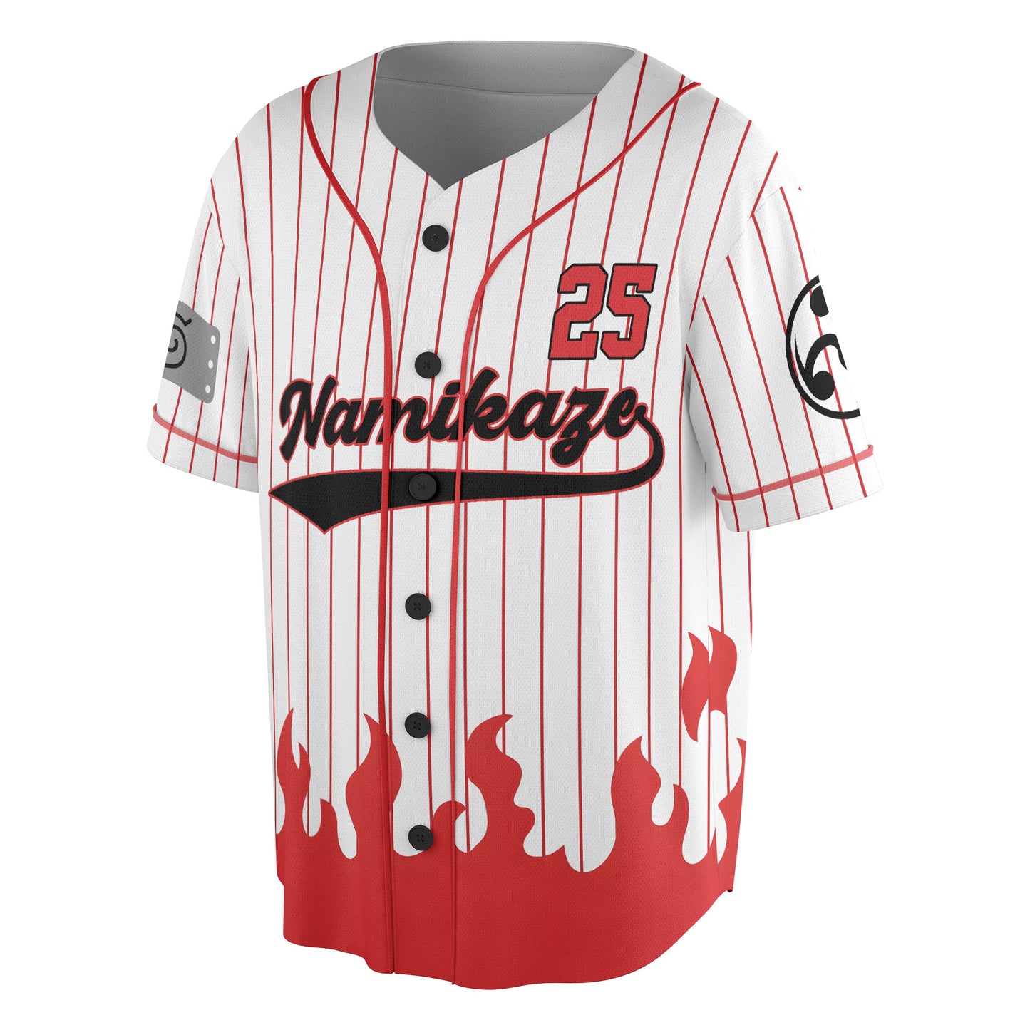 Custom White Red-Black Authentic Baseball Jersey, Anime Ninja Inspired Button Up Jersey, Manga Fan Cosplay Sports Shirt