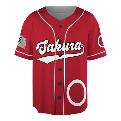 Custom Red White Authentic Baseball Jersey, Anime Ninja Inspired Button Up Jersey, Manga Fan Cosplay Sports Shirt