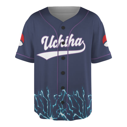 Custom Navy Purple Authentic Baseball Jersey, Anime Ninja Inspired Button Up Jersey, Manga Fan Cosplay Sports Shirt