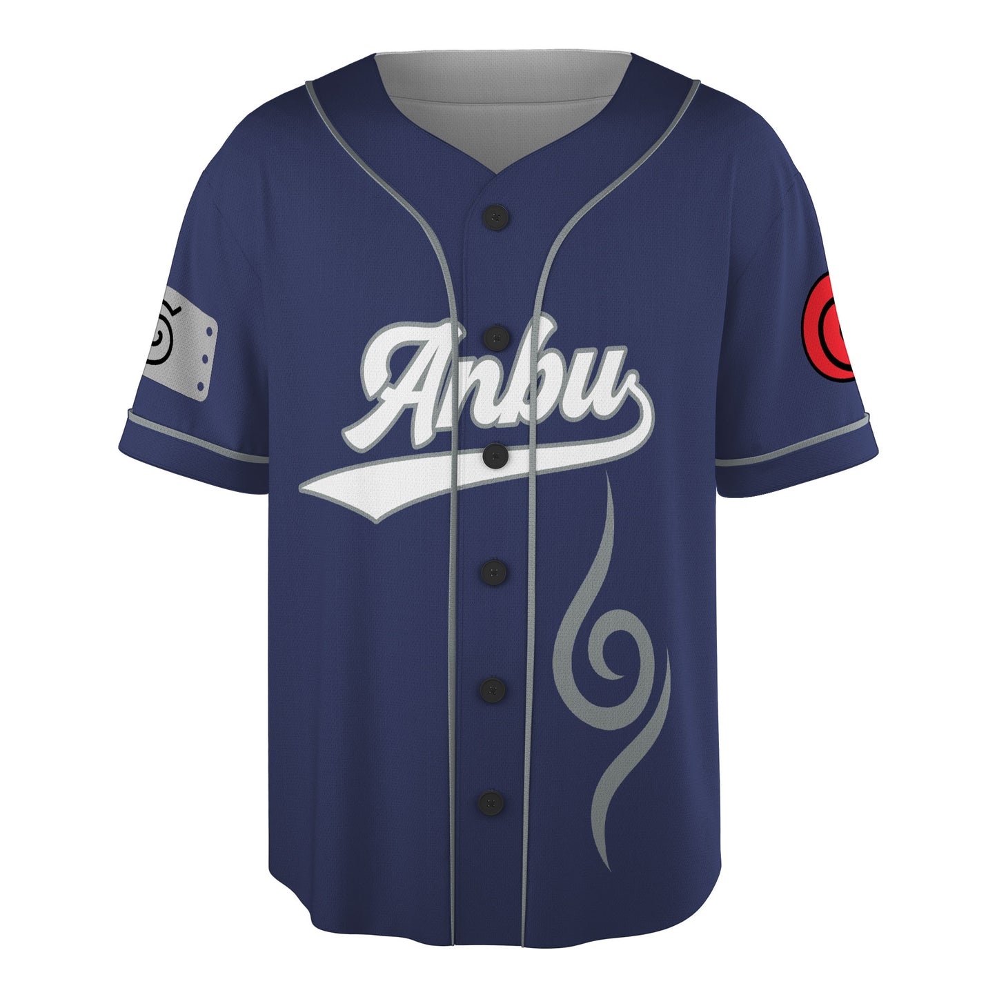 Custom Navy Gray Authentic Baseball Jersey, Anime Ninja Inspired Button Up Jersey, Manga Fan Cosplay Sports Shirt