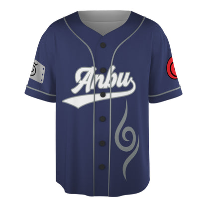 Custom Navy Gray Authentic Baseball Jersey, Anime Ninja Inspired Button Up Jersey, Manga Fan Cosplay Sports Shirt