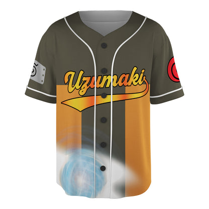 Custom Olive Orange-White Authentic Baseball Jersey, Anime Ninja Inspired Button Up Jersey, Manga Fan Cosplay Sports Shirt