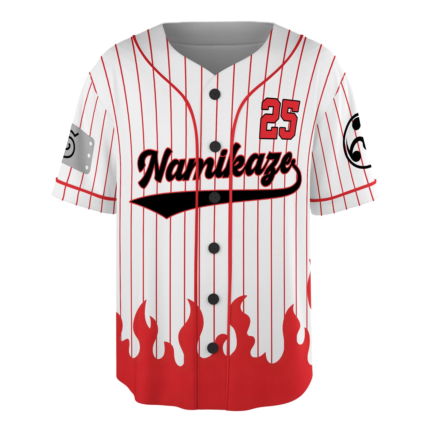 Custom White Red-Black Authentic Baseball Jersey, Anime Ninja Inspired Button Up Jersey, Manga Fan Cosplay Sports Shirt