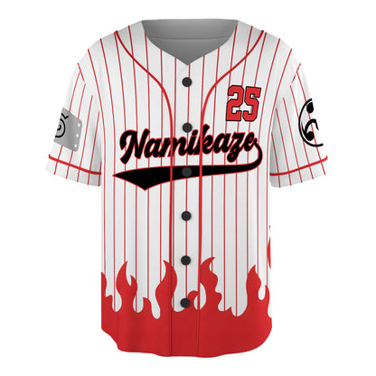 Custom White Red-Black Authentic Baseball Jersey, Anime Ninja Inspired Button Up Jersey, Manga Fan Cosplay Sports Shirt