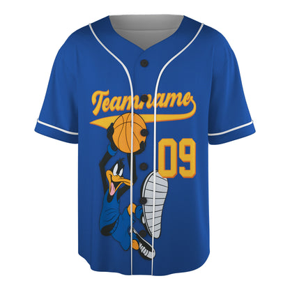 Custom Royal Blue Authentic Baseball Jersey — Cartoon Basketball Duck Button Up Jersey — Retro Sport - Custom Fan Apparel Image 2