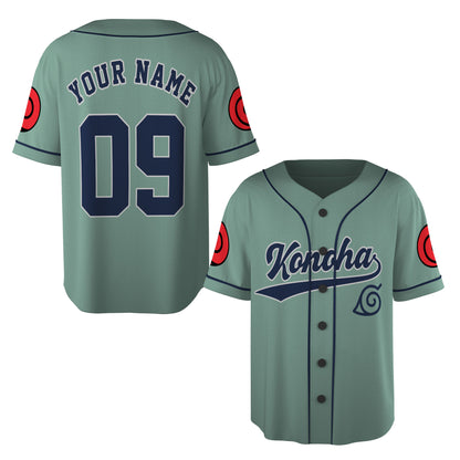 Custom Sage Green Navy Authentic Baseball Jersey, Ninja Anime Inspired Button Up Sports Jersey, Manga Fan Gift