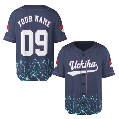 Custom Navy Purple Authentic Baseball Jersey, Anime Ninja Inspired Button Up Jersey, Manga Fan Cosplay Sports Shirt