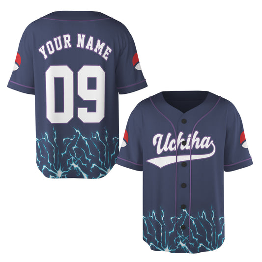 Custom Navy Purple Authentic Baseball Jersey, Anime Ninja Inspired Button Up Jersey, Manga Fan Cosplay Sports Shirt