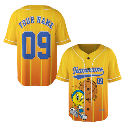 Custom Yellow Orange Authentic Baseball Jersey — Funny Bird Hoops Inspired Jersey — Basketball Fan S - Custom Fan Apparel Image 1