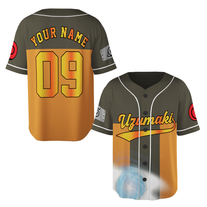Custom Olive Orange-White Authentic Baseball Jersey, Anime Ninja Inspired Button Up Jersey, Manga Fan Cosplay Sports Shirt