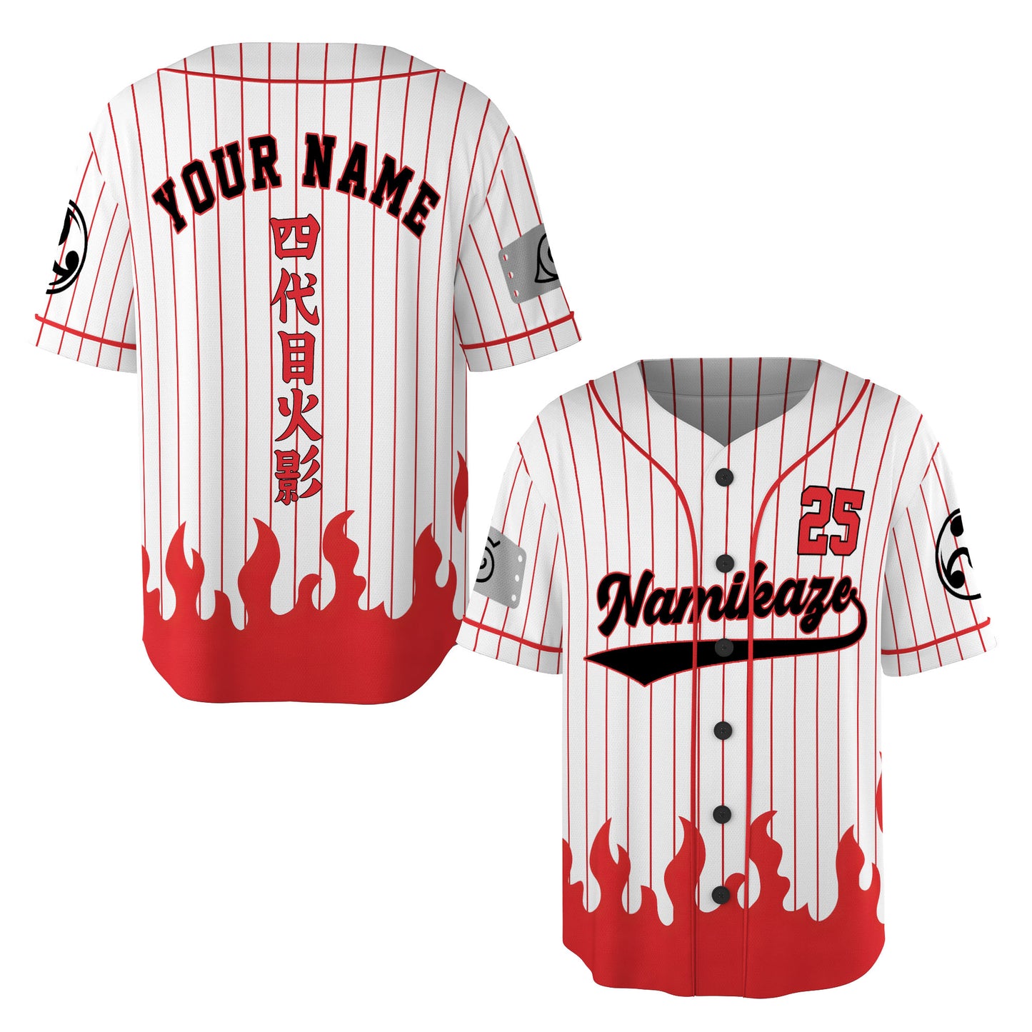 Custom White Red-Black Authentic Baseball Jersey, Anime Ninja Inspired Button Up Jersey, Manga Fan Cosplay Sports Shirt