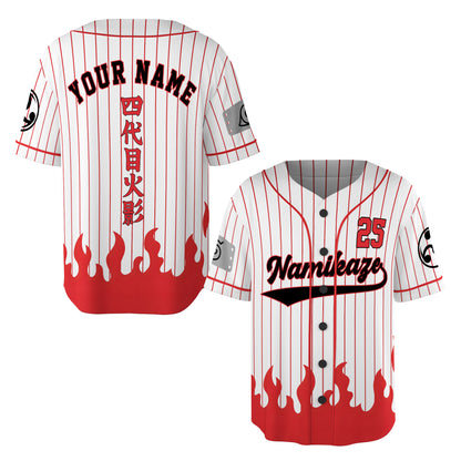 Custom White Red-Black Authentic Baseball Jersey, Anime Ninja Inspired Button Up Jersey, Manga Fan Cosplay Sports Shirt