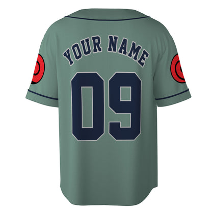 Custom Sage Green Navy Authentic Baseball Jersey, Ninja Anime Inspired Button Up Sports Jersey, Manga Fan Gift