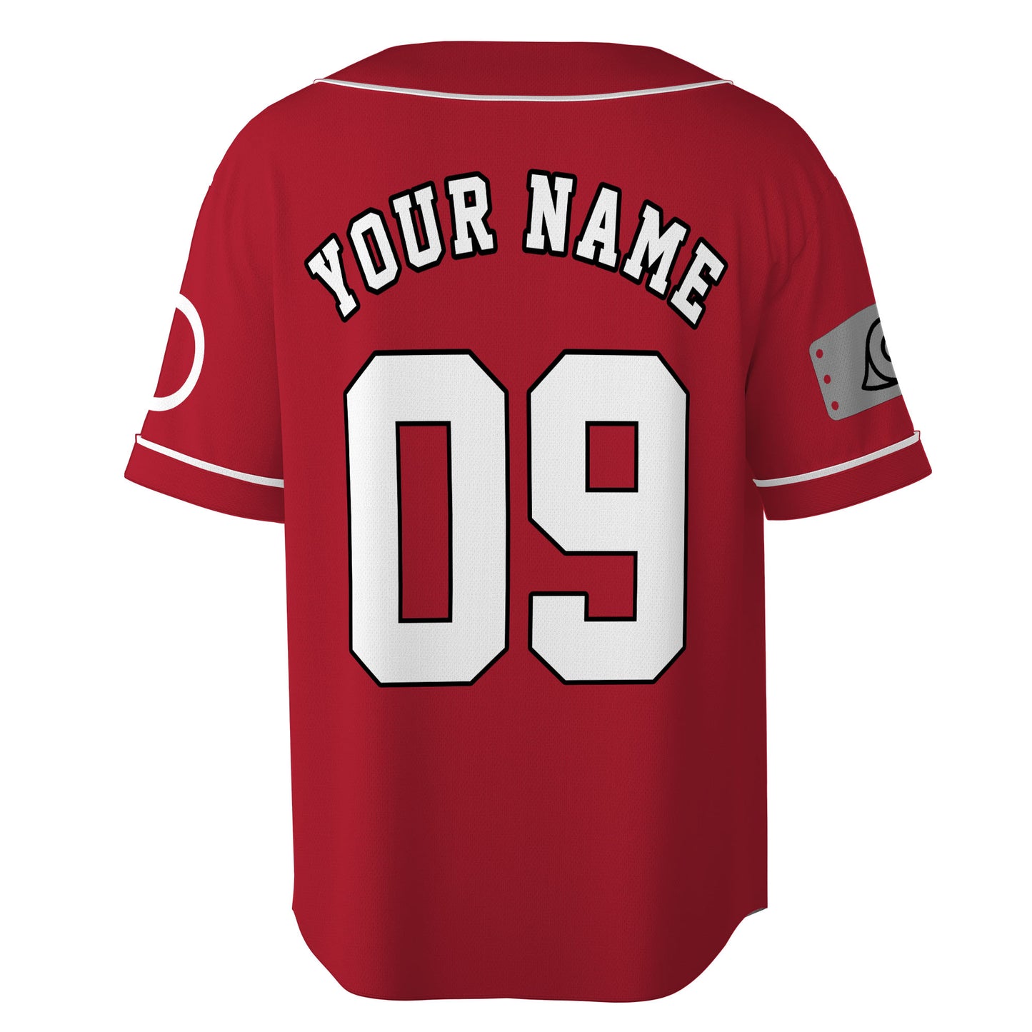 Custom Red White Authentic Baseball Jersey, Anime Ninja Inspired Button Up Jersey, Manga Fan Cosplay Sports Shirt