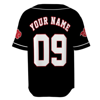 Custom Black Red-White Authentic Baseball Jersey, Anime Cloud Inspired Button Up Jersey, Manga Fan Cosplay Sports Shirt