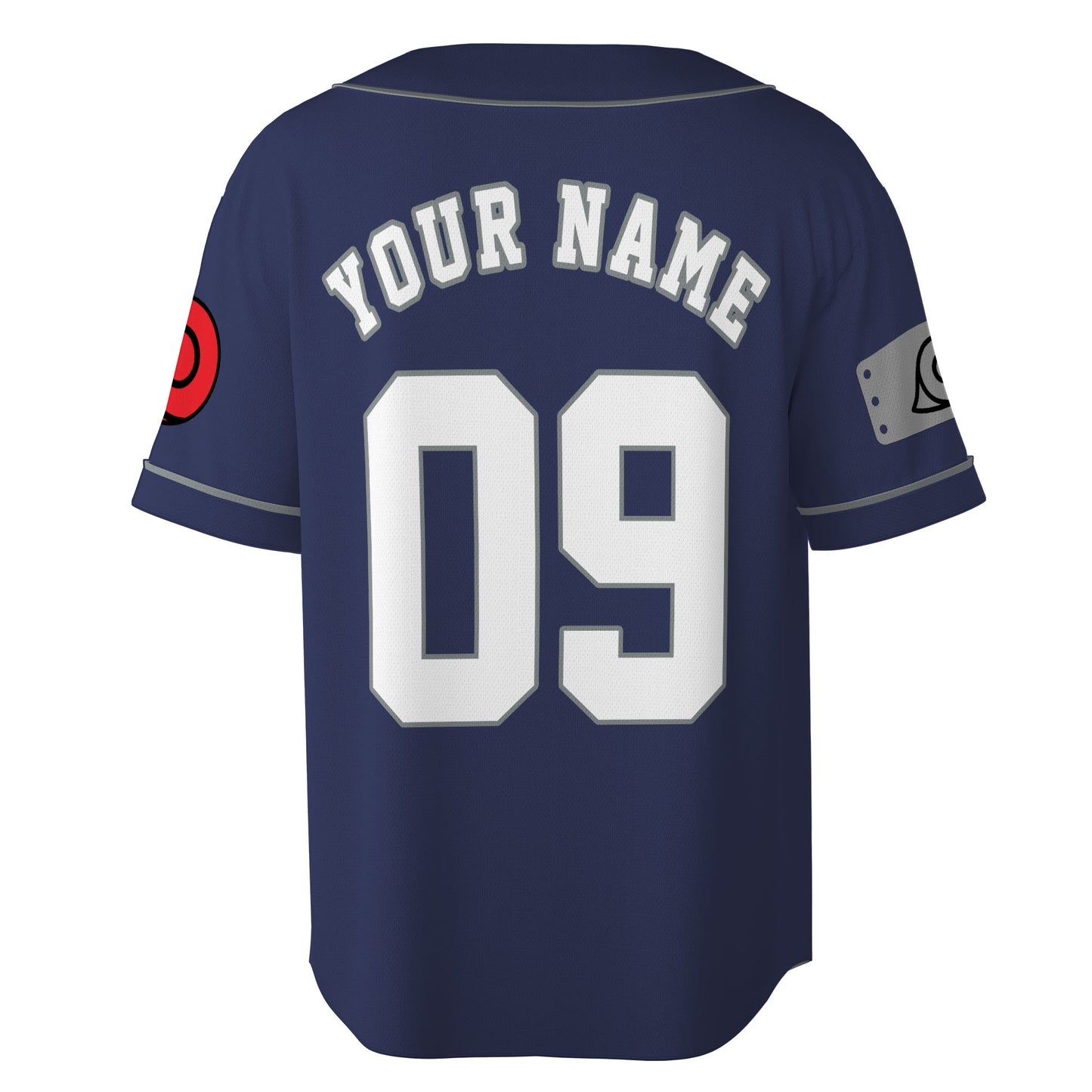 Custom Navy Gray Authentic Baseball Jersey, Anime Ninja Inspired Button Up Jersey, Manga Fan Cosplay Sports Shirt