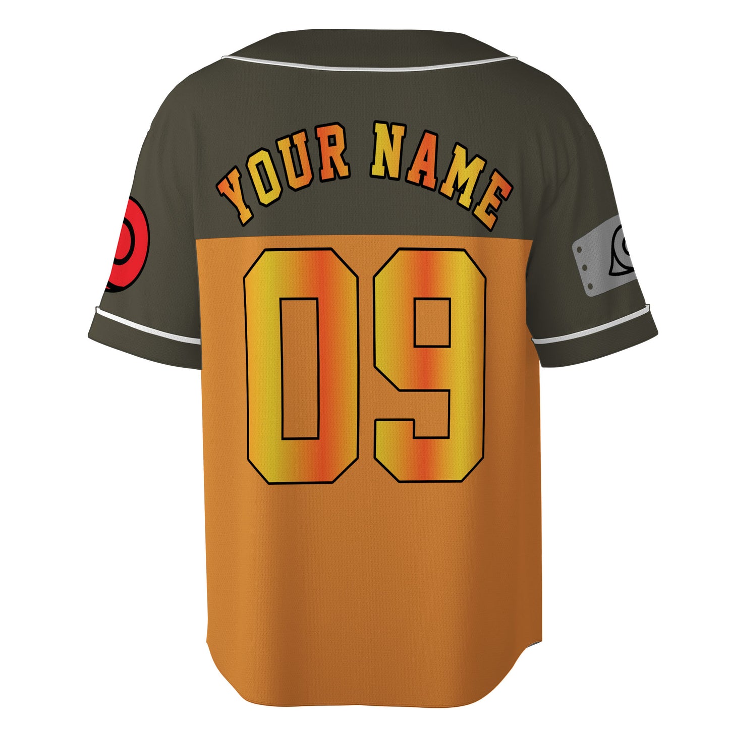 Custom Olive Orange-White Authentic Baseball Jersey, Anime Ninja Inspired Button Up Jersey, Manga Fan Cosplay Sports Shirt