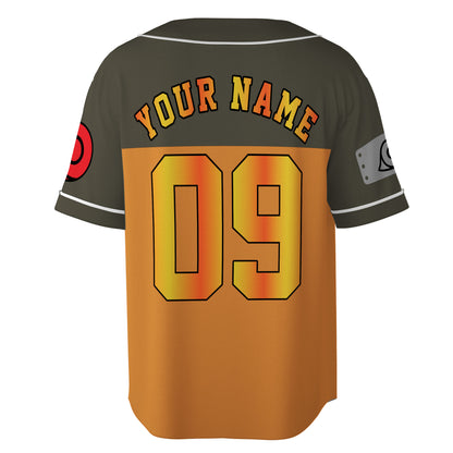 Custom Olive Orange-White Authentic Baseball Jersey, Anime Ninja Inspired Button Up Jersey, Manga Fan Cosplay Sports Shirt