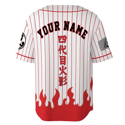 Custom White Red-Black Authentic Baseball Jersey, Anime Ninja Inspired Button Up Jersey, Manga Fan Cosplay Sports Shirt